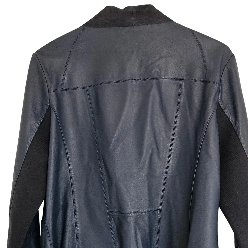 Slate & Willow Genuine Leather Drape Moto Jacket XL Open Front Navy Blue